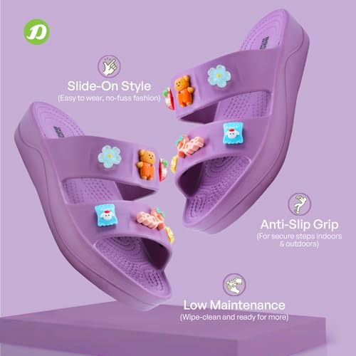 Image of DOCTOR EXTRA SOFT Women's Comfort Double Straps EVA Slip-On Slippers with Cute Charms| Lightweight, Trendy Summer Beach, Pool, Indoor & Outdoor Wear Slide| Soft Cushion Sole Sandals Daily Mules D-540