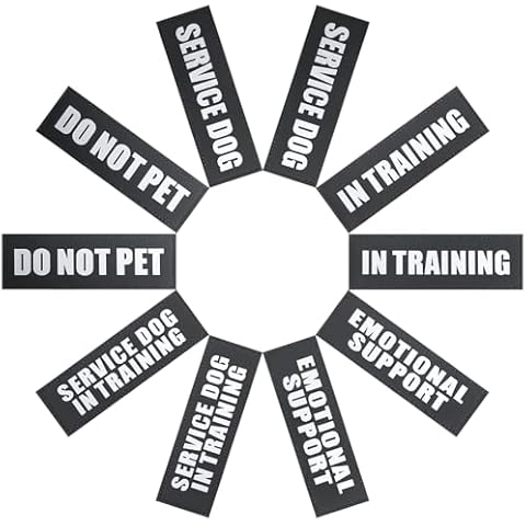MOOGROU Reflective Service Dog Patches with Hook Backing 5 Pairs,Dog Patch with Clear Lettering,Service Dog in Training,Emotional Support,in Training,Do Not Pet,and Service Dog S 3.5X1 Inch Cover