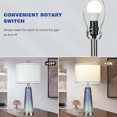 Coastal Glass Table Lamps for Living Room, 26" Table Lamps with USB A+C Ports & AC Outlet, Touch Control Bedside Nightstand Lamp with Crystal Night Light for End Table Office Desk Blue(Bulbs Included) - Image 6