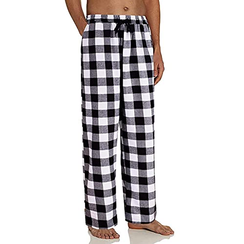 Mens Plaid Pajama Pants,Cotton Drawstring Elastic Waist Pj Pants Soft Loose Fit Lightweight Lounge Sleepwear - Main Image