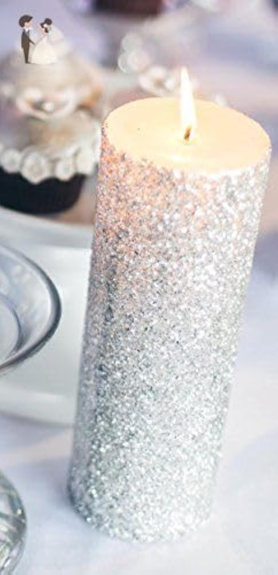 Silver Glitter Pillar Candle, Decorative Candle