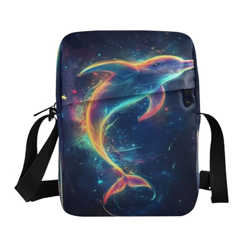 Crossbody Bag Neon Dolphin Messenger Bag for Women Men Purse Shoulder Bag Satchel Bag with Adjustable Strap 214B9215