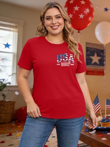 Image of Ithalt Patriotic Plus Size Shirts for Women 250th Anniversary USA Shirts American Flag Tshirt USA Short Sleeve Tops