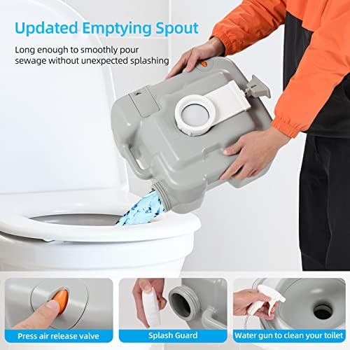 Image of YITAHOME Portable Toilet for Adults, 5.3 Gallon Camping Porta Potty with Carry Bag, Hand Sprayer, Level Indicator, Handle Pump and Leak-Proof, Indoor Outdoor Toilet for RV Travel, Boat, Hiking, Trips