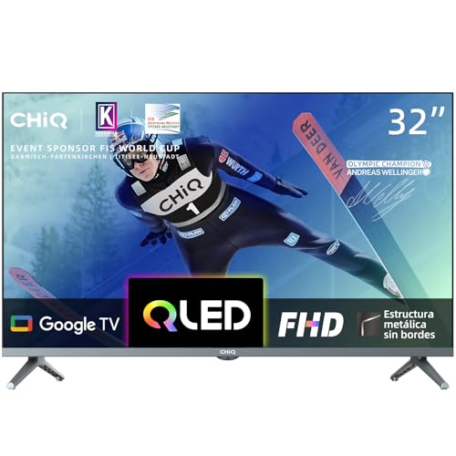 CHiQ 32 Pulgadas QLED FHD Smart Google TV, diseño metálico sin Bordes, Google TV