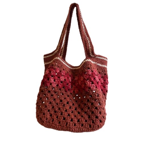 Bolsa sacola de Crochê Granny Square Degradê Terracota 37x20cm