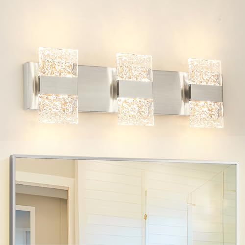 Image of Bathroom Vanity Light Fixture, Modern Brushed Nickel LED Vanity Light, Dimmable 19W LED Wall Sconce Lighting for Bathroom, Bedroom, Perfect for Makeup & Shaving