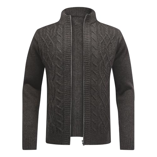 Image of Allthemen Mens Knitted Cardigan Thick Sweater Zip Up Classic Long Sleeve Cardigans Stand Collar Casual Warm Sweatshirt, XL, Black1