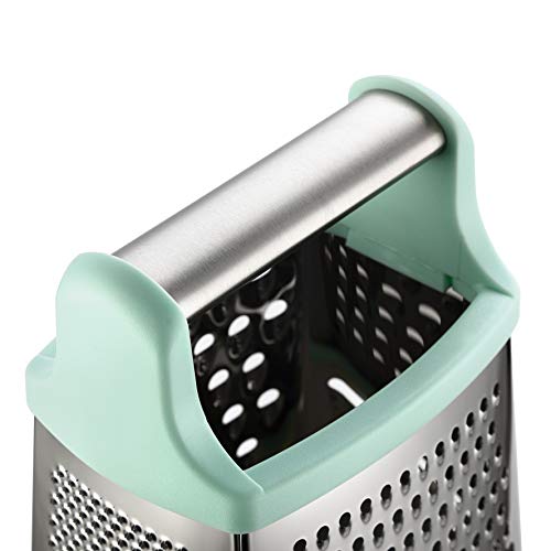 Professional Cheese Grater - Stainless Steel, Xl Size, 4 Sides - Perfect Box Grater For Parmesan Cheese, Vegetables, Ginger - Dishwasher Safe - Mint #TOP7
