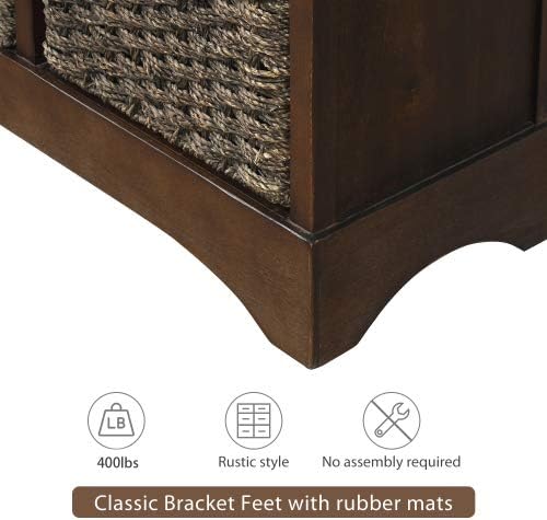 Miniatura 28 de TRIPLE TREE Armario de almacenamiento rústico, armario de madera con 2 cajones y 4 cestas de ratán, mesa de consola de entrada, mesa de sofá para