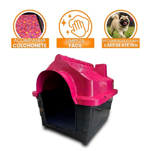 Casinha Casa Plástica Cachorro Gato Porte Pequeno Mecpet (Rosa, Nº 02)