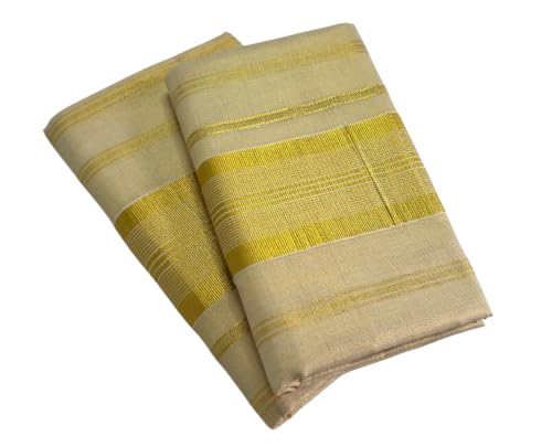 Image of Womens Kuthampully Set Mundu With Golden & Stripes Kara