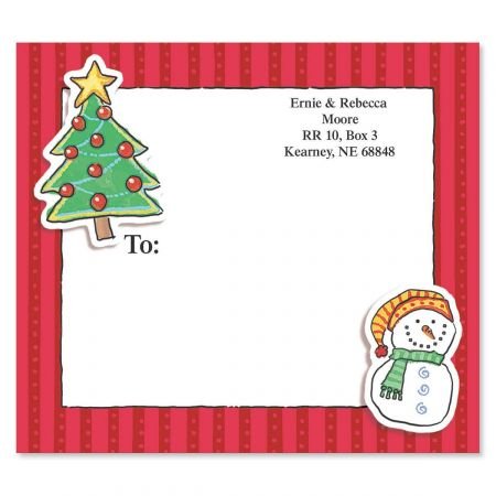 Personalized Holiday Doo Dads Christmas Icons Package Labels - Set of 36 3-7/8" x 3-3/8" Shipping Labels