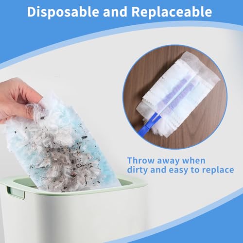 Image of 60 Pcs Blue Duster Refills Static Dust Removal Brush Disposable Replacement Head with 1 Handle for Electronics, Furniture, Blinds, Ceiling Fans