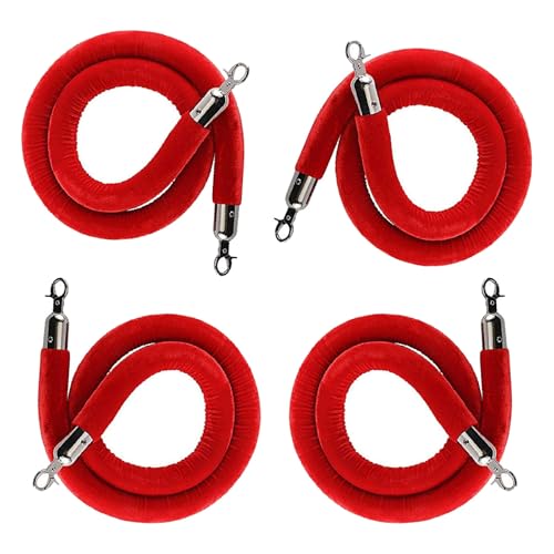 Corde di controllo della folla in velluto rosso – Set di 4 90 cm con ganci a scatto barriere di sicurezza per eventi, cinema, inaugurazioni e cerimonie