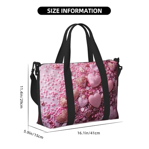 Pink Glitter Heart Candy Large Laptop Tote Travel Work Bag For Women Men Gym Beach Bag For Women Crossbody Carry On Shoulder Bag With Compartments Zipper,Overnight Weekender Bags2