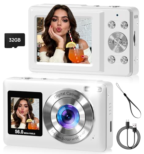 Compact Camera,56MP Dual-Screen Digital Camera for Teens with Auto Focus,Smile