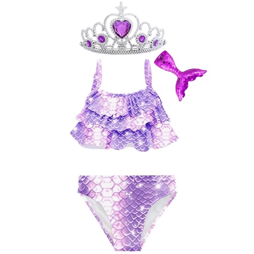 Girls Bathing Suit 3PCS Cute Ruffle Tankini Swimsuits with Skirt Kids Beach Swimwear 3-12Y3