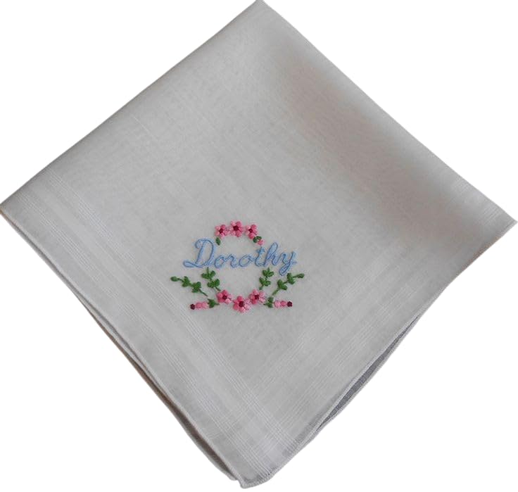 Personalized Embroidered Handkerchief with Floral Design, White Cotton, Custom Name-picture-35