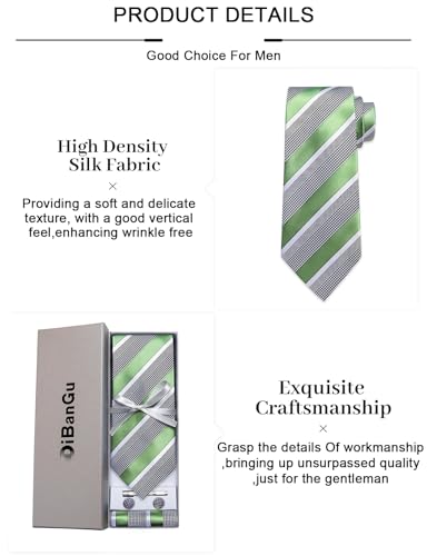 Image of DiBanGu Mens Striped Tie Silk Woven Necktie and Pocket Square Cufflinks Tie Clip Set Wedding Business Formal Gift Tie for Men