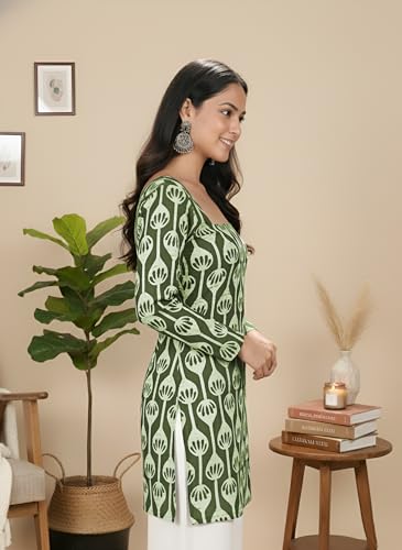 Image of GRECIILOOKS Short Kurti for Women | Floral Printed Short Kurta for Women | Comfortable Rich Office & Casual Kurti`s for Jenas, Leggings & Trousers