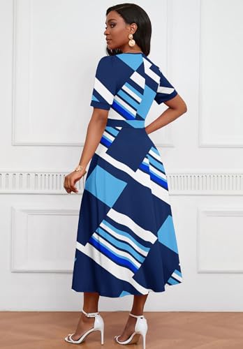 Image of MarryUP Women's Midi Dresses - V Neck Cocktail & Church Tea Dresses - Short Sleeve A-Line Swing Dress
