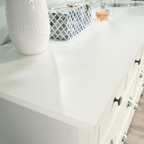 Image of Sauder Shoal Creek Dresser, Six Drawer Storage, Oak Bedroom Dresser, Soft White Finish