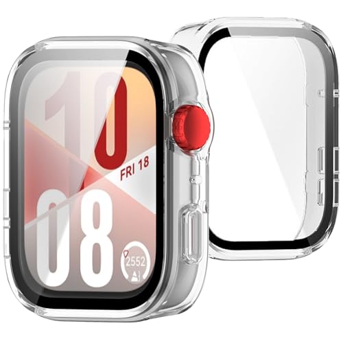 BUITFOU For HUAWEI(�t�@�[�E�F�C) WATCH FIT 4 �J�o�[ HUAWEI WATCH FIT 4 �P�[�X �����^ PC+�K���X�f�� ��̌^ �S�ʕی� �����^ �����ȒP �ϏՌ� �����ߗ� �w��h�~ ���h�~�i�N���A�j