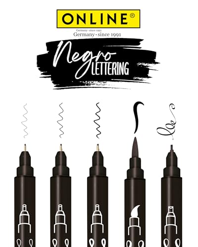 ONLINE Juego de escritura a mano de Black | 5 lápices de caligrafía en negro | con pincel, punta de delineador y punta de caligrafía | lápices de escritura a mano para diarios
