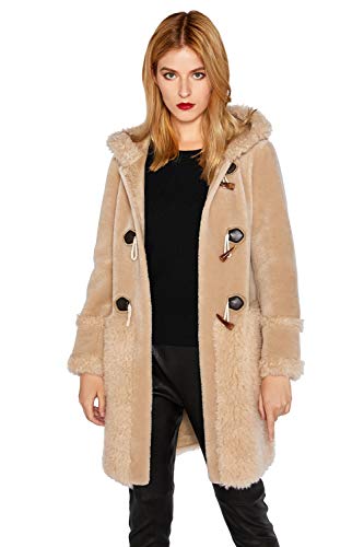 Women’s Real Shearling Fur Coat Winter Toggle Hooded coat SmartUniverseWear (Camel, Medium)