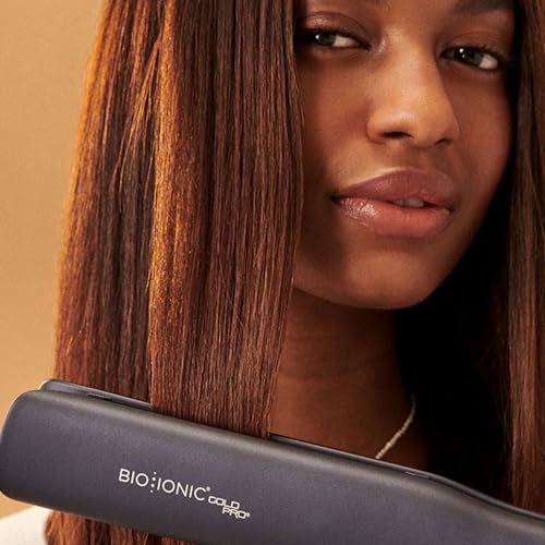 Image of Bio Ionic GoldPro Hair Straightener, Blue, Moisturizing Heat Technology & 24K Gold MX, Hair Straightening Iron for Sleek Styles & Flat Iron Curls, 40% Longer Plates, Adjustable Heat