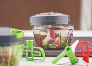 Multifunction garlic onion grinder hand pulling food spin cutter chopper (grey)