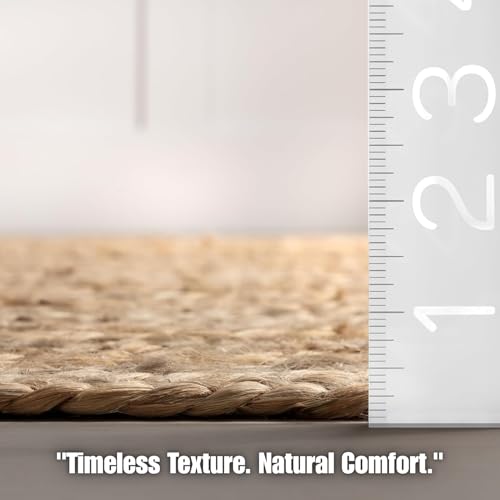 Image of Rounds Jute Carpet - Handwoven Natural Fiber Rug for Living Room, Bedroom, Entryway | Boho Chic Eco-Friendly Area Rug | Rustic Designer Floor Mat:-(Jute Tikki Border, 4x4 feet