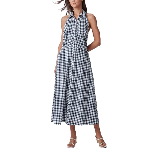 Women's Plaid Midi Dress Sleeveless Casual A Line Open Back