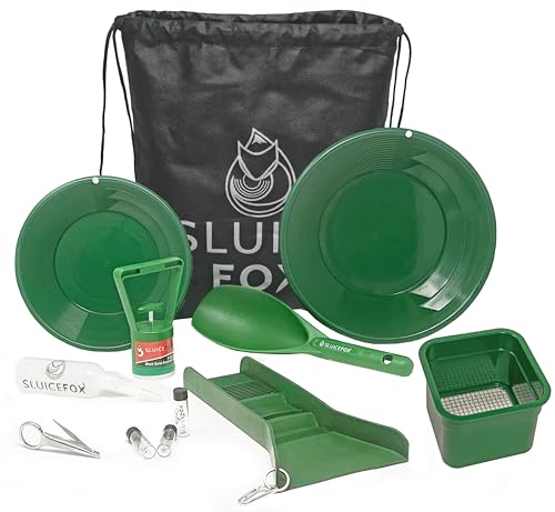 Compact Gold Prospecting Kit with 12" Pocket Sluice Box – Includes Miner’s Moss, Gold Trap Mat, Classifier Pan, Vials, and Tote Backpack TPR
