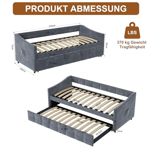 WSOFZMO Schlafcouch Ausziehbar, Tagesbett Ausziehbar, Ausziehbett, Schlafcouch 180x200, Flanell, 90/180 x 200 cm, ohne Matratze (Grau)