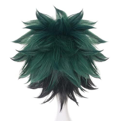 IMEYLE Peruca de anime de cor verde, peruca de cabelo ondulado curto com franja, cabelo sintético de