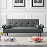 Panana Fabric Click Clack Sofa Bed 3 Seater Sofa Couch Living Room/Spare Room/Guest Room Bed Settee, Gray Linen Fabric