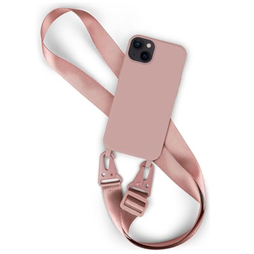 Coque robuste iPhone 14 moex Hover Cover en nylon tressé vieux rose et mousqueton premium