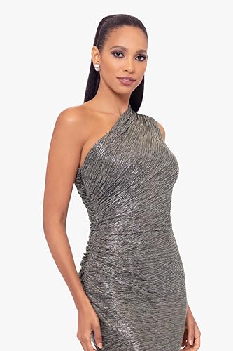 Image of Betsy & Adam Women's One Shoulder Metallic Knit Evening Gown