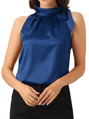 Haut en satin pour femme débardeur décontracté et élégant bleu marine S