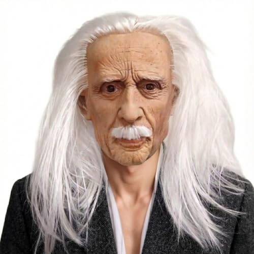 x-merry toy Realistic Old Man Mask for Adults Men Creepy Grandpa Human Face Latex Masks with White Hair Mustache Scary Halloween Cosplay Props Rubber Headpiece for Masquerade Party