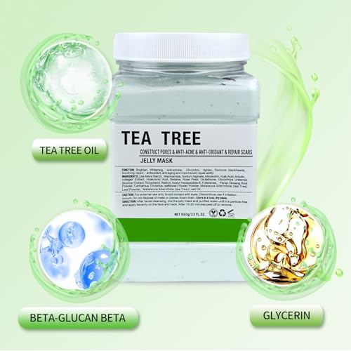 Jelly Mask for Facials Professional, Hydrating & Moisturizing Peel-Off Natural Gel Face Mask SkinCare, Professional Spa Use Jelly Face Masks, Deep Hydration & Glow 23 Fl Oz (Tea Tree)