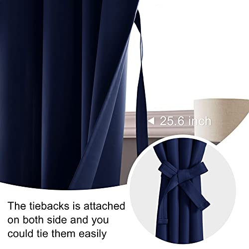 Jiuzhen Blackout Curtains For Bedroom - Thermal Insulated Room Darkening Noise Reducing, 42 X 63 Inch Length Curtains For Living Room, Set Of 2 Panels With Tiebacks, Navy Blue #TOP4