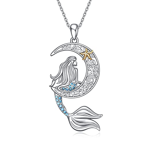 YAFEINI Collar de Sirena para Mujer de Plata de Ley con Colgante de Estrella de Luna Joyería...