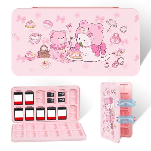 FlyingMage Switch 2 Game Case Holder for Nintendo Switch 2/OLED/Lite Games &amp; Micro SD Cards, Cute Kitty Switch2 Game Card Holder Cartridge Case with 24 Slots Game Card Storage - Picnic Cat