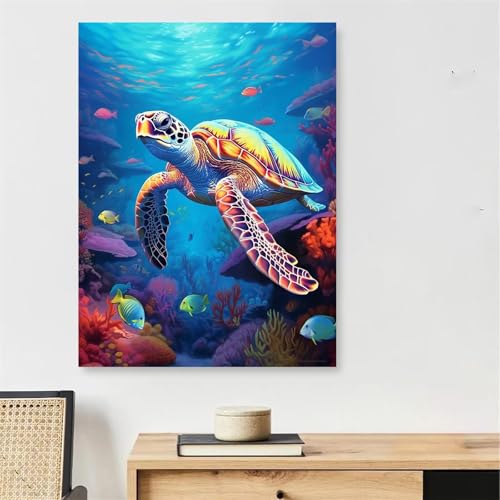 Peinture par numéro adulte tortue de mer géante sur châssis en bois premium