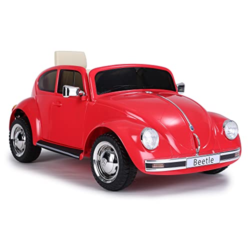 FEBER - Beetle Red 12V R/C, 1-sitziges Elektroauto, Funkfernsteuerung, Fahrzeugdetails: Scheinwerfer mit Licht, 2 Gänge, elektrisches Gas und Bremse, ab 3 Jahren, FAMOSA (800013448)
