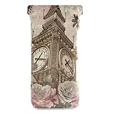 Sunglasses Case Eyeglass Pouch Bag - Vintage London Card With Big Ben Roses Soft Microfiber Pouch fo