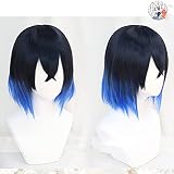 Hashibira Inosuke Perruque courte bleue ombrée résistante à la chaleur pour cosplay + bonnet gratuit comme sur l'image